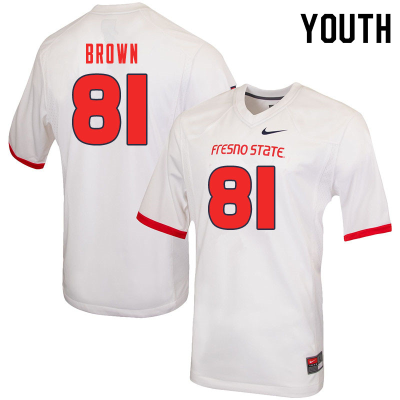 Youth #81 Jordan Brown Fresno State Bulldogs College Football Jerseys Sale-White
